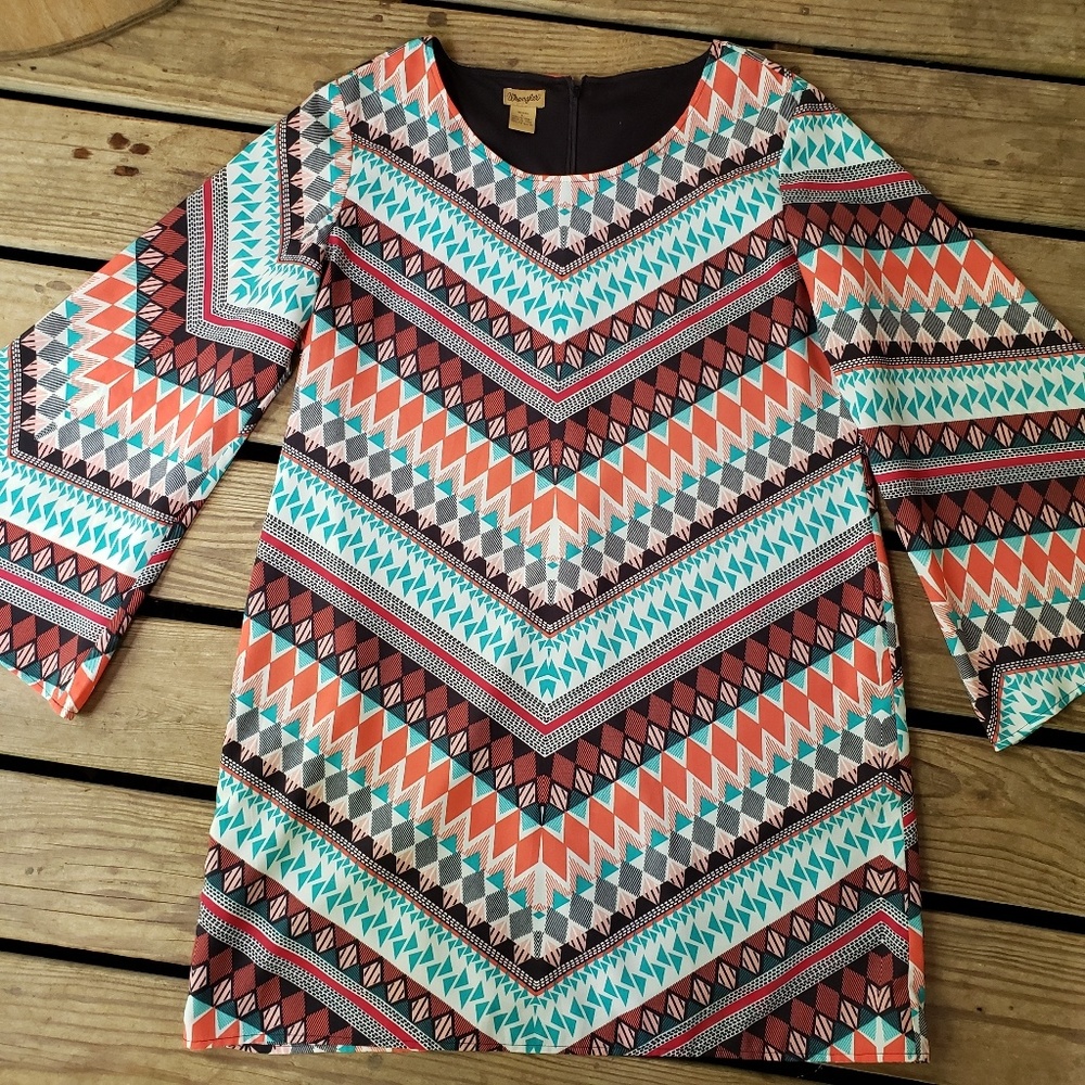 Wrangler Boho Geo Bell sleeve Sheath Dress Large